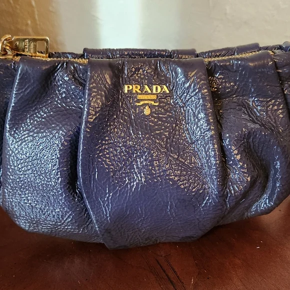 Prada Iris Naplak Patent Leather Pleated Wristlet Clutch - Picture 2 of 11